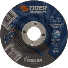 Weiler - 4-1/2" 30 Grit Aluminum Oxide/Silicon Carbide Blend Cutoff Wheel - 1/8" Thick, 7/8" Arbor, 13,300 Max RPM, Use with Angle Grinders - Industrial Tool & Supply