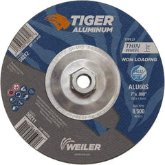 Weiler - 7" 60 Grit Aluminum Oxide/Silicon Carbide Blend Cutoff Wheel - 0.06" Thick, 5/8-11 Arbor, 8,500 Max RPM, Use with Angle Grinders - Industrial Tool & Supply