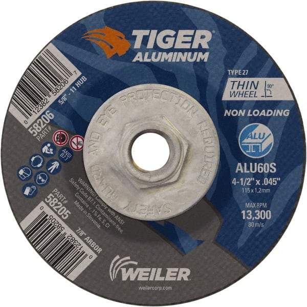 Weiler - 4-1/2" 60 Grit Aluminum Oxide/Silicon Carbide Blend Cutoff Wheel - 0.045" Thick, 5/8-11 Arbor, 13,300 Max RPM, Use with Angle Grinders - Industrial Tool & Supply