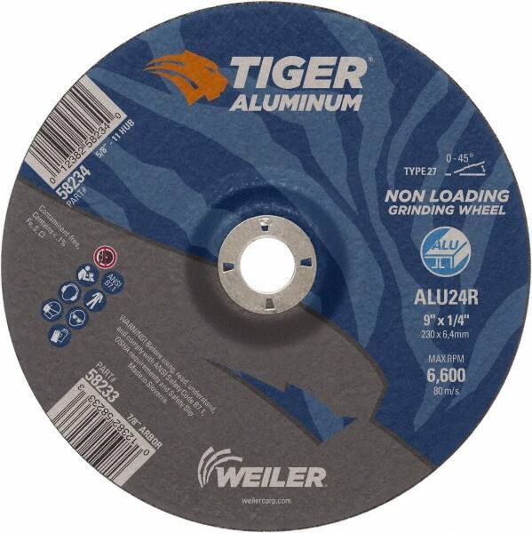 Weiler - 9" 24 Grit Aluminum Oxide/Silicon Carbide Blend Cutoff Wheel - 1/4" Thick, 7/8" Arbor, 6,600 Max RPM, Use with Angle Grinders - Industrial Tool & Supply