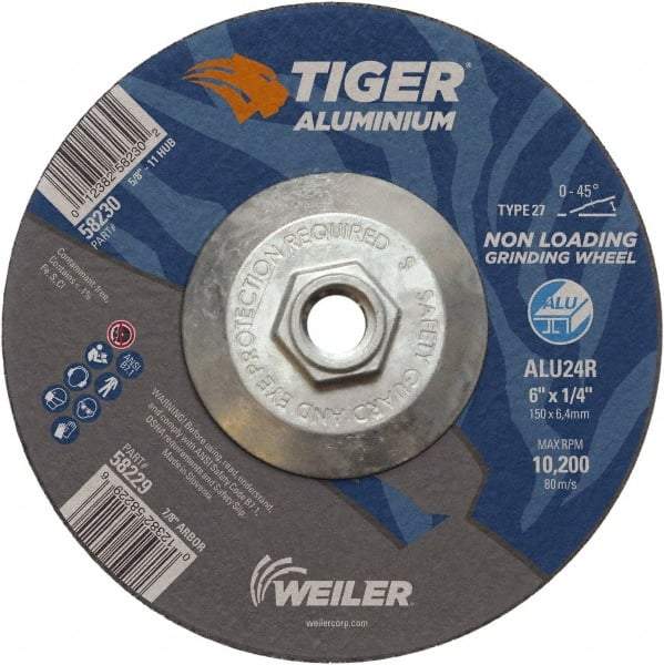 Weiler - 6" 24 Grit Aluminum Oxide/Silicon Carbide Blend Cutoff Wheel - 1/4" Thick, 5/8-11 Arbor, 10,200 Max RPM, Use with Angle Grinders - Industrial Tool & Supply