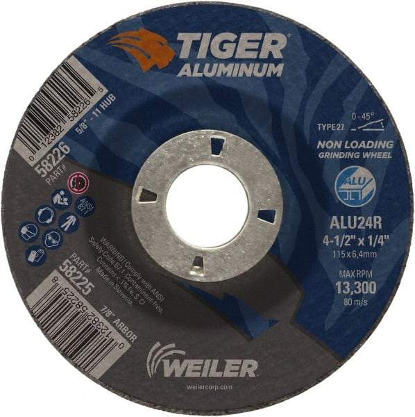 Weiler - 4-1/2" 24 Grit Aluminum Oxide/Silicon Carbide Blend Cutoff Wheel - 1/4" Thick, 7/8" Arbor, 13,300 Max RPM, Use with Angle Grinders - Industrial Tool & Supply