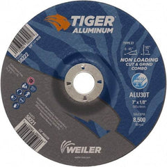 Weiler - 7" 30 Grit Aluminum Oxide/Silicon Carbide Blend Cutoff Wheel - 1/8" Thick, 7/8" Arbor, 8,500 Max RPM, Use with Angle Grinders - Industrial Tool & Supply