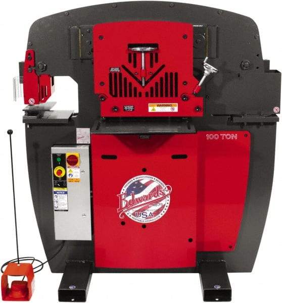 Edwards Manufacturing - 11" Throat Depth, 100 Ton Punch Pressure, 1-1/16" in 1" Punch Capacity Ironworker - 7-1/2 hp, 3 Phase, 460 Volts, 56-1/8" Wide x 61-11/16" High x 45" Deep - Industrial Tool & Supply