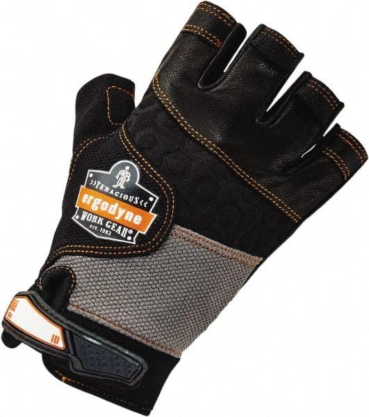 Ergodyne - Size L (9) Polyester Blend Work Gloves - Palm Coated, Hook & Loop Cuff, Half Fingered, Black, Paired - Industrial Tool & Supply