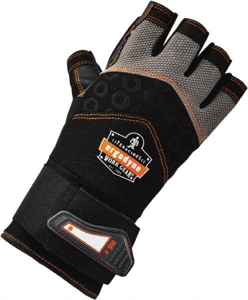 Ergodyne - Size XL (10) Polyester Blend Work Gloves - Palm Coated, Hook & Loop Cuff, Half Fingered, Black, Paired - Industrial Tool & Supply