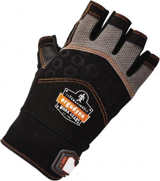 Ergodyne - Size L (9) Polyester Blend Work Gloves - Palm Coated, Hook & Loop Cuff, Half Fingered, Black, Paired - Industrial Tool & Supply