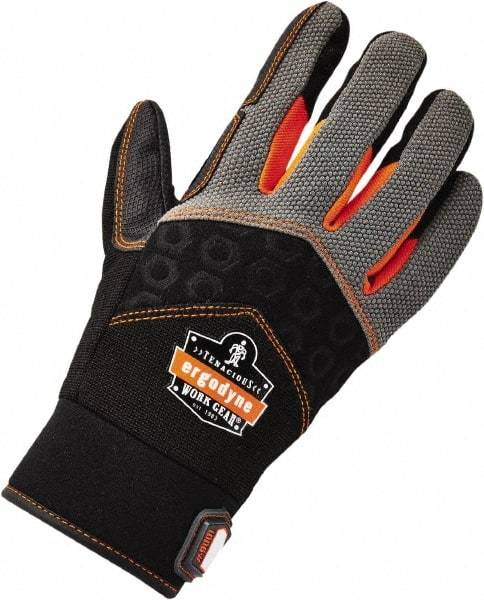 Ergodyne - Size M (8) Polyester Blend Work Gloves - Palm & Fingers Coated, Hook & Loop Cuff, Full Fingered, Black, Paired - Industrial Tool & Supply