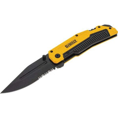 Stanley - 3-1/4" Blade, 8" OAL, Serrated & Straight Pocket Knife - 4-3/4" Closed Length, Aluminum, 1 Blade, 1 Edge - Industrial Tool & Supply