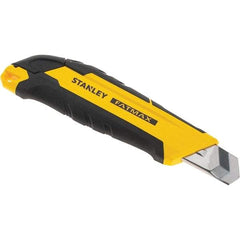 Stanley - Snap Utility Knife - 4.35" Carbon Steel Blade, Yellow & Black Bi-Material -ABS/TPR Handle, 1 Blade Included - Industrial Tool & Supply