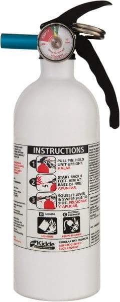 Kidde - 2 Lb, 5-B:C Rated, Dry Chemical Fire Extinguisher - 3-1/4" Diam x 10.95" High, 100 psi, 8' Discharge in 12 sec, Seamless Aluminum Cylinder - Industrial Tool & Supply