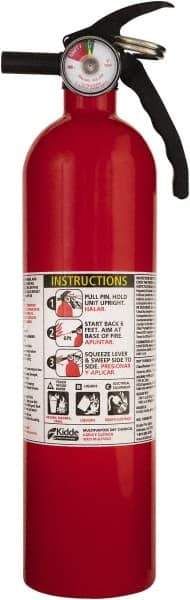 Kidde - 2.5 Lb, 1A:10-B:C Rated, Dry Chemical Fire Extinguisher - 3-1/4" Diam x 13-3/4" High, 100 psi, 12' Discharge in 12 sec, Seamless Aluminum Cylinder - Industrial Tool & Supply