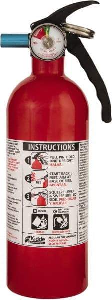 Kidde - 1.5 Lb, 5-B:C Rated, Dry Chemical Fire Extinguisher - 3-1/4" Diam x 11.65" High, 100 psi, 8' Discharge in 12 sec, Seamless Aluminum Cylinder - Industrial Tool & Supply