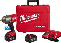 Milwaukee Tool - 1/2" Drive 18 Volt Pistol Grip Cordless Impact Wrench & Ratchet - 1,750 RPM, 0 to 2,100 BPM, 1,400 Ft/Lb Torque, 2 Lithium-Ion Batteries Included - Industrial Tool & Supply