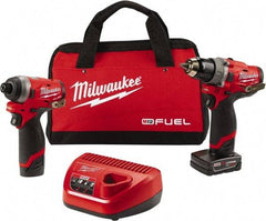 Milwaukee Tool - 12 Volt Cordless Tool Combination Kit - Includes 1/2" Brushless Hammer Drill/Driver & 1/4" Hex Impact Driver, Lithium-Ion Battery Included - Industrial Tool & Supply