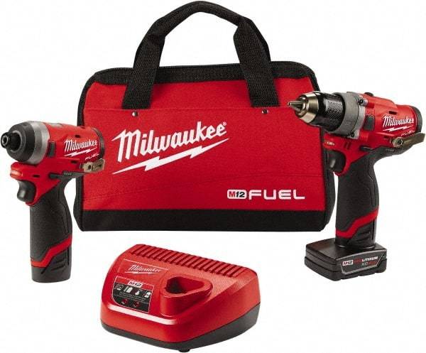 Milwaukee Tool - 12 Volt Cordless Tool Combination Kit - Includes 1/2" Compact Drill/Driver & 1/4" Hex Impact Driver, Lithium-Ion Battery Included - Industrial Tool & Supply