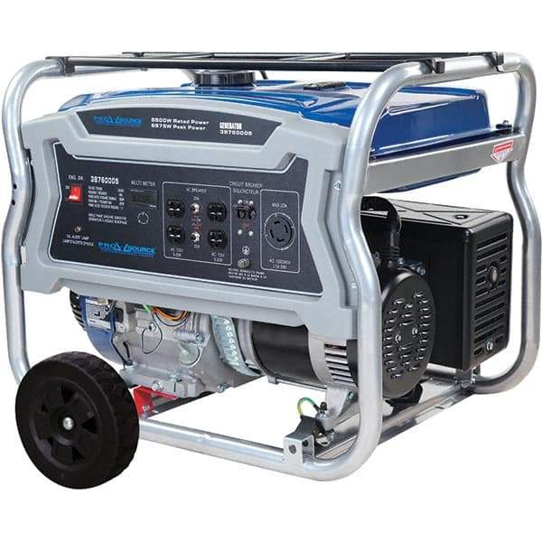 PRO-SOURCE - 6 hr Full Load Time, 5.5 kW, Pull Start, Gasoline Portable Power Generator - 6.6 Gal Tank, 31-1/2" Long x 21.9" Wide x 23.2" Deep, 420 cc Engine - Industrial Tool & Supply