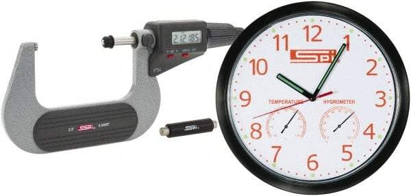SPI - 2 to 3" Range, 0.00005" Resolution, Standard Throat IP54 Electronic Outside Micrometer - 0.0002" Accuracy, Friction Thimble, Carbide-Tipped Face, LR44 Battery, Includes NIST Traceable Certification of Inspection - Industrial Tool & Supply