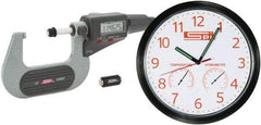 SPI - 1 to 2" Range, 0.00005" Resolution, Standard Throat IP54 Electronic Outside Micrometer - 0.00016" Accuracy, Friction Thimble, Carbide-Tipped Face, LR44 Battery, Includes NIST Traceable Certification of Inspection - Industrial Tool & Supply