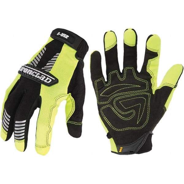 ironCLAD - Size XL (10) Synthetic Work Gloves - For Mechanic's & Lifting, Uncoated, Hook & Loop Cuff, Hi-Vis Green, Paired - Industrial Tool & Supply