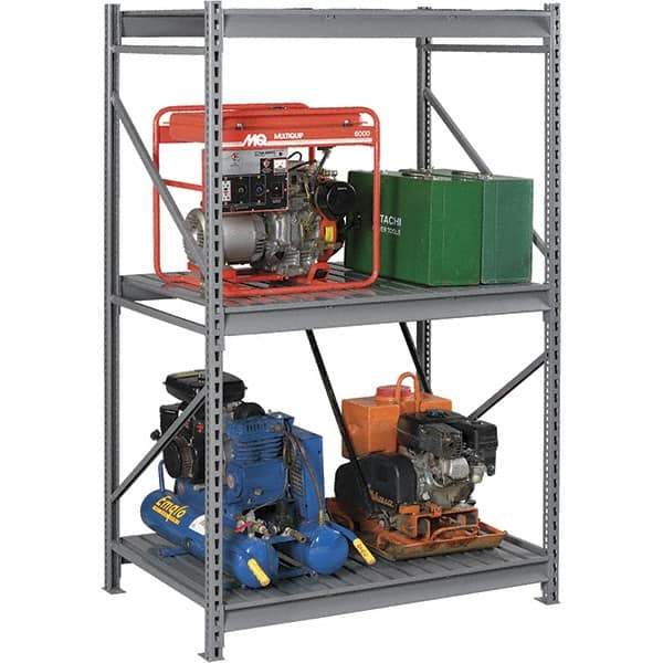 Tennsco - 3 Shelf Starter Steel Corrugated Deck Open Steel Shelving - 48" Wide x 120" High x 24" Deep, Medium Gray - Industrial Tool & Supply