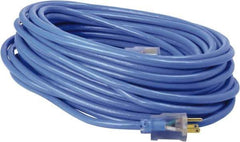 Southwire - 100', 14/3 Gauge/Conductors, Blue & Yellow Industrial Extension Cord - 3 Receptacles, 10 Amps, 125 VAC, UL SJTW, NEMA 5-15P - Industrial Tool & Supply