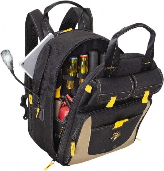 CLC - 36 Pocket Black & Khaki Polyester Backpack Tool Bag - 13" Wide x 10-1/4" Deep x 17" High - Industrial Tool & Supply