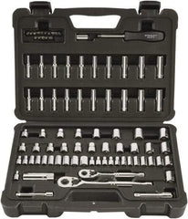Stanley - 85 Piece 1/4" & 3/8" Drive Chrome Finish Socket Set - 12 Points, 5/32" to 7/8" (4mm to 19mm) Range, Inch/Metric Measurement Standard - Industrial Tool & Supply