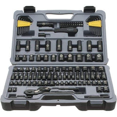 Stanley - 123 Piece 1/4" Drive Black Chrome Finish Socket Set - 12 Points, 5/32" to 1/2" (4mm to 12mm) Range, Inch/Metric Measurement Standard - Industrial Tool & Supply
