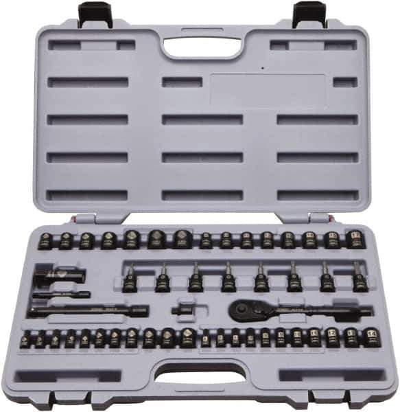 Stanley - 50 Piece 1/4 & 3/8" Drive Standard Socket Set - 5/32 to 9/16", 4 to 18mm, Inch/Metric Measurement Standard - Industrial Tool & Supply
