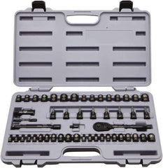 Stanley - 50 Piece 1/4 & 3/8" Drive Standard Socket Set - 5/32 to 9/16", 4 to 18mm, Inch/Metric Measurement Standard - Industrial Tool & Supply