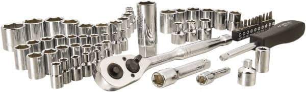 Stanley - 60 Piece 1/4" & 3/8" Drive Chrome Finish Deep Well Socket Set - 6 Points, 5/32" to 13/16" (4mm to 19mm) Range, Inch/Metric Measurement Standard - Industrial Tool & Supply