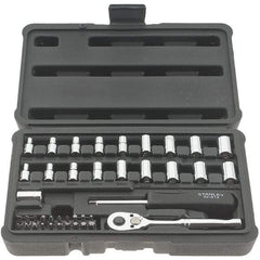 Stanley - 41 Piece 1/4" Drive Chrome Finish Socket Set - 12 Points, 5/32" to 11/16" (4mm to 17mm) Range, Inch/Metric Measurement Standard - Industrial Tool & Supply