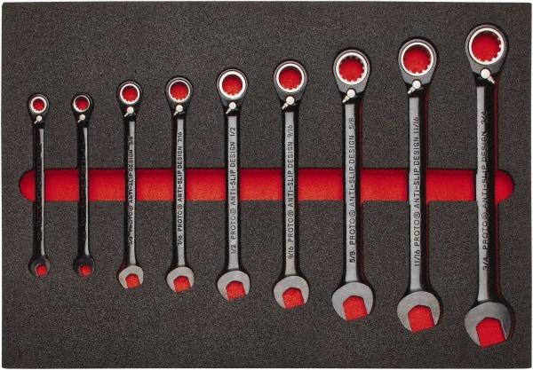 Proto - 9 Piece, 9/32" to 3/4", Spline Combination Wrench Set - Inch Measurement Standard, Black/Chrome Finish, Comes in Roll Pouch - Industrial Tool & Supply