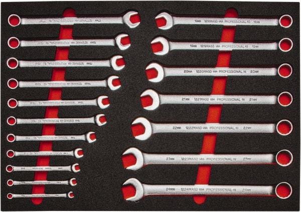 Proto - 18 Piece, 7mm to 24mm, 12 Point Spline Combination Wrench Set - Metric Measurement Standard, Satin Finish, Comes in Roll Pouch - Industrial Tool & Supply