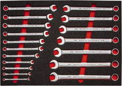 Proto - 18 Piece, 7mm to 24mm, 12 Point Spline Combination Wrench Set - Metric Measurement Standard, Satin Finish, Comes in Roll Pouch - Industrial Tool & Supply