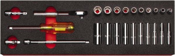 Proto - 25 Piece 1/4" Drive Chrome Finish Deep Well Socket Set - 6 Points, 3/16" to 9/16" Range, Inch Measurement Standard - Industrial Tool & Supply