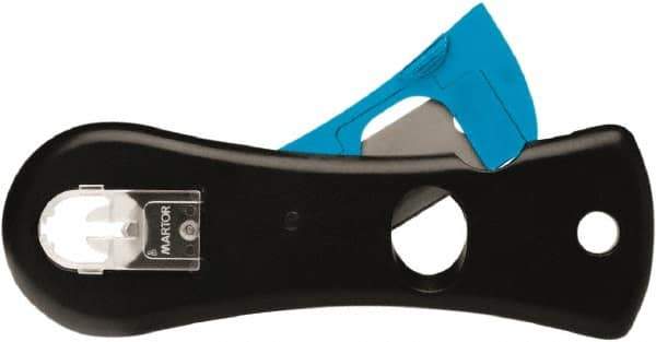 Martor USA - Recessed/Hook Blade Safety Utility Knife - 1.53" Blade, Black & Blue Polycarbonate Handle, 1 Blade Included - Industrial Tool & Supply