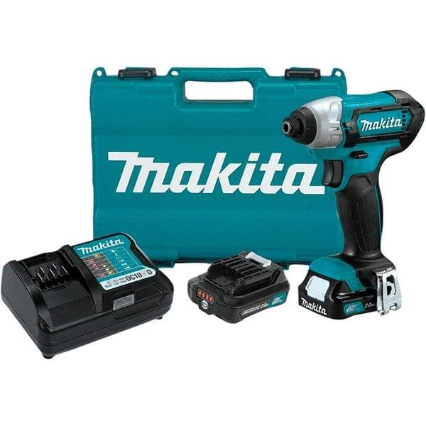 Makita - 12 Volt, 1/4" Drive, 80 Ft/Lb Torque, Cordless Impact Driver - Pistol Grip Handle, 2600 RPM, 2 Lithium-Ion Batteries Included - Industrial Tool & Supply
