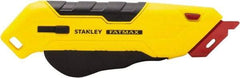 Stanley - Retractable Box Cutter - 2.175" Steel Blade, Yellow & Black Bi-Material Handle, 4 Blades Included - Industrial Tool & Supply