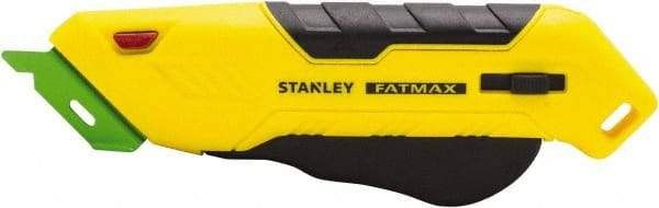 Stanley - Retractable Box Cutter - 2.175" Steel Blade, Yellow & Black Bi-Material Handle, 4 Blades Included - Industrial Tool & Supply