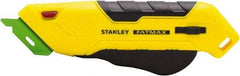 Stanley - Retractable Box Cutter - 2.175" Steel Blade, Yellow & Black Bi-Material Handle, 4 Blades Included - Industrial Tool & Supply