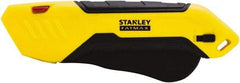 Stanley - Retractable Safety Utility Knife - 2.175" Steel Blade, Yellow & Black Bi-Material Handle, 1 Blade Included - Industrial Tool & Supply