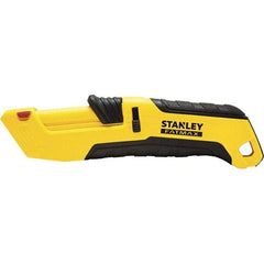 Stanley - Retractable Safety Utility Knife - 2.175" Steel Blade, Yellow & Black Ergonomic Non-slip Grips Handle, 4 Blades Included - Industrial Tool & Supply