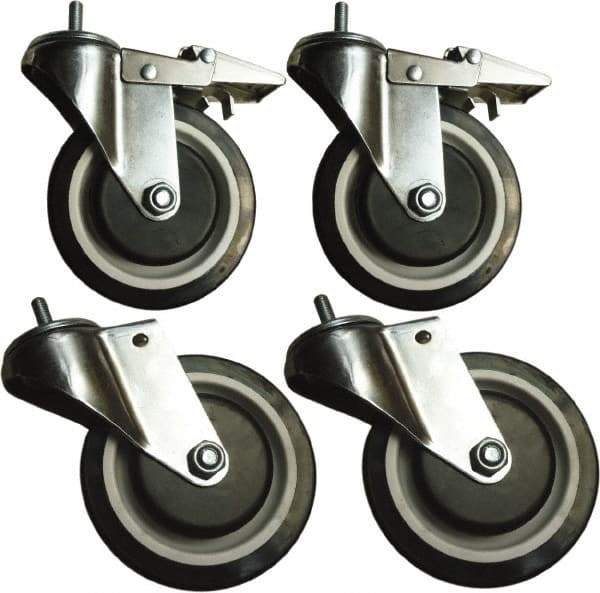 Sandusky Lee - 5" Diam x 5" Wide, Rubber Swivel with Brake Caster - 1,000 Lb Capacity, Stem Mount - Industrial Tool & Supply