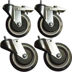 Sandusky Lee - 5" Diam x 5" Wide, Rubber Swivel with Brake Caster - 1,000 Lb Capacity, Stem Mount - Industrial Tool & Supply