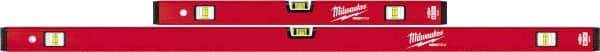 Milwaukee Tool - 24" & 48" Long 6 Vial Box Beam Level - Aluminum, Red, 2 Level & 4 Plumb Vials - Industrial Tool & Supply