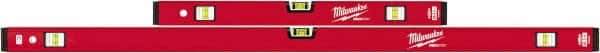 Milwaukee Tool - Magnetic 24" & 48" Long 6 Vial Box Beam Level - Aluminum, Red, 2 Level & 4 Plumb Vials - Industrial Tool & Supply