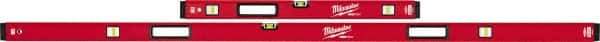 Milwaukee Tool - Magnetic 32" & 78" Long 6 Vial Box Beam Level - Aluminum, Red, 2 Level & 4 Plumb Vials - Industrial Tool & Supply