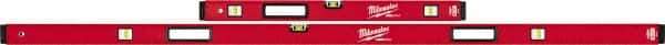 Milwaukee Tool - 32" & 78" Long 6 Vial Box Beam Level - Aluminum, Red, 2 Level & 4 Plumb Vials - Industrial Tool & Supply